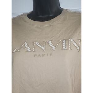 Lanvin Paris Boys Size 14 Beige Crew Neck Short Sleeve Logo T-Shirt Womens Med